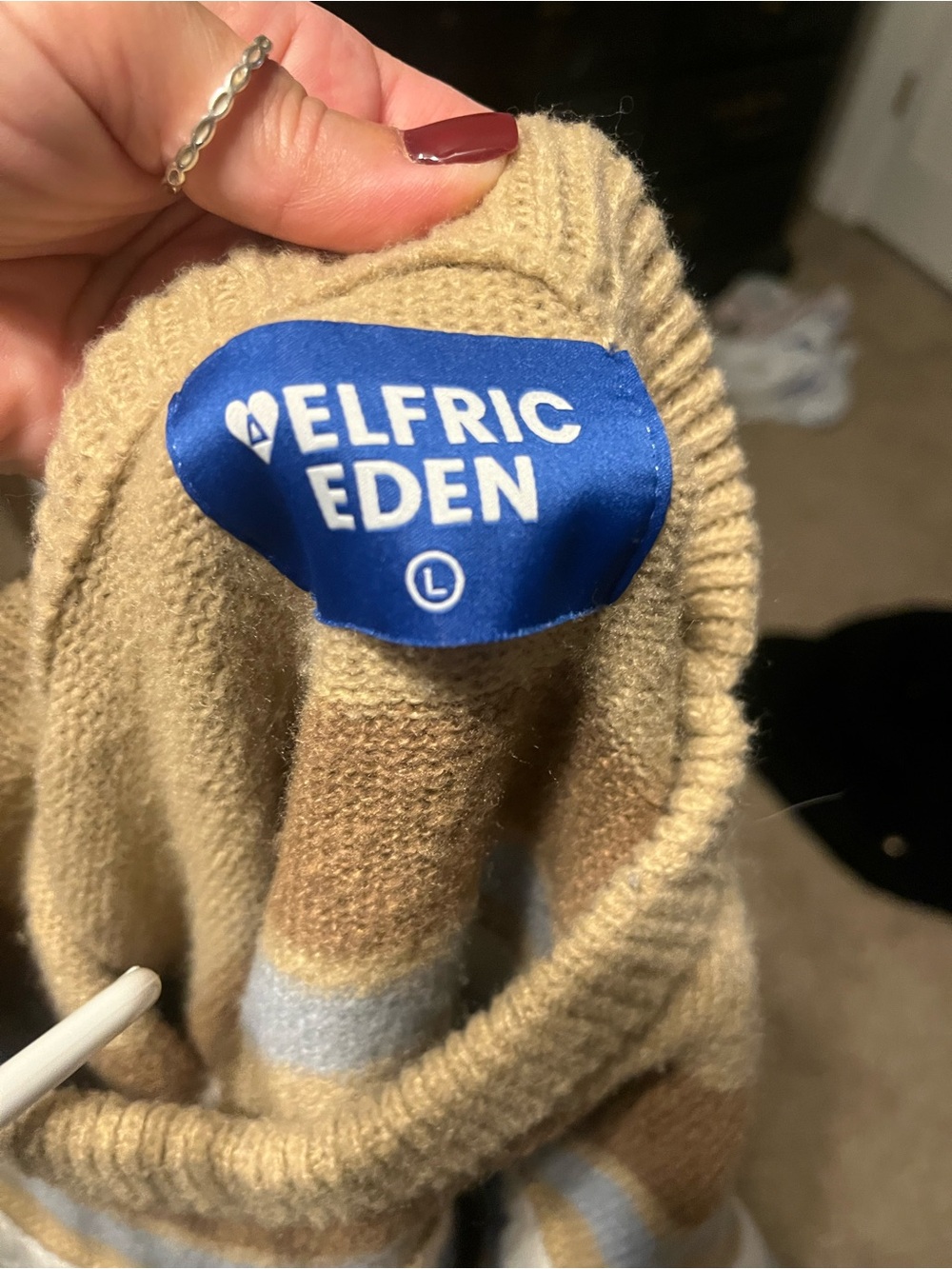 Aelfric Eden Striped Cable Knit Crewneck - Brown Blue White - Picture 2 of 4